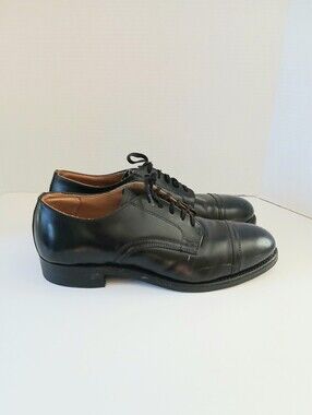 Vintage Canadian Military Parade Shoes Black Leather Cap Toe Biltrite Sole 9.5 2